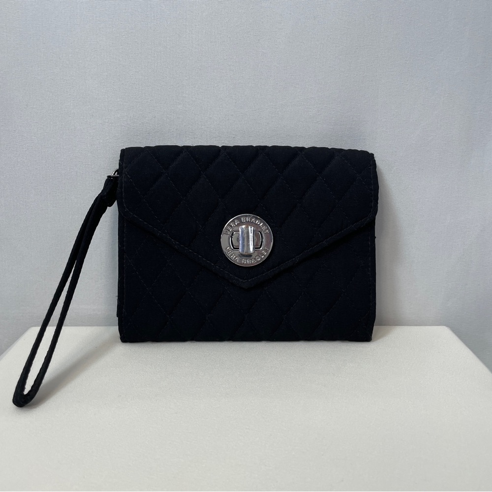 Vera Bradley Elegant Black Quilted Turn-Lock Wristlet Wallet